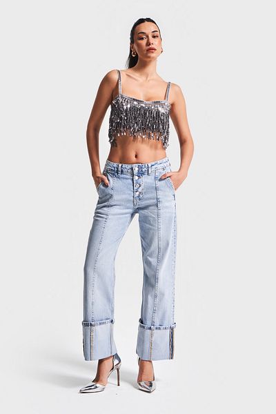its basic Γυναικείο 4S5-3 Blue Fold Stove Fit Koton Jeans με υποστήριξη