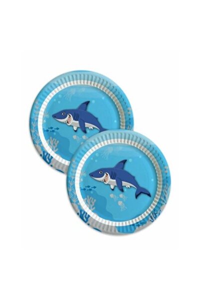 Ege Pastacılık 8-Person Shark - Birthday Plate Cup Small Set, Shark Theme Bir...