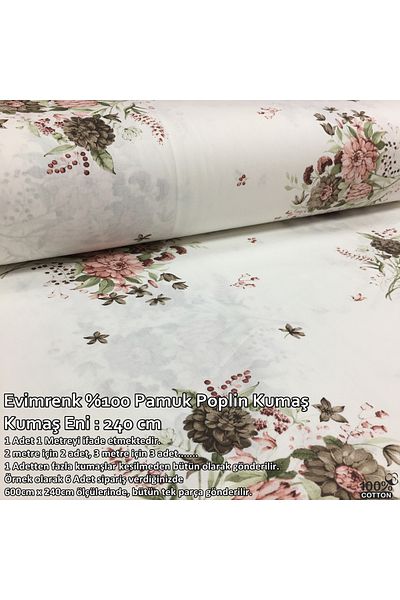 evimrenk Bouqet Bruno Pattern 100% βαμβακερό ύφασμα ποπλίνα - Παπλωματοθήκη - Χόμπι - Σεντόνι