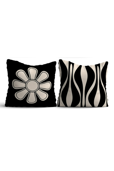 Homeilla Black Background Cream Flower Shaped Line Pattern Digital Printing Double Sided 2-Piece Throw Pillow Cover