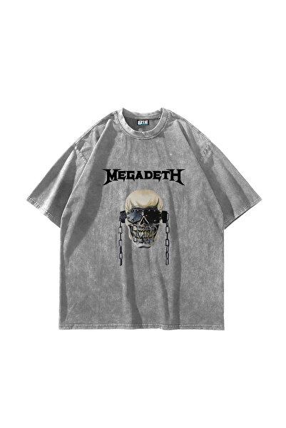 Sekizbiraltı Tricou alb oversize unisex cu imprimeu Megadeth