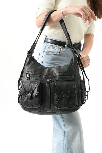 571 Collections Çanta Faux Leather Backpack Black (Model: 571-13-10B)