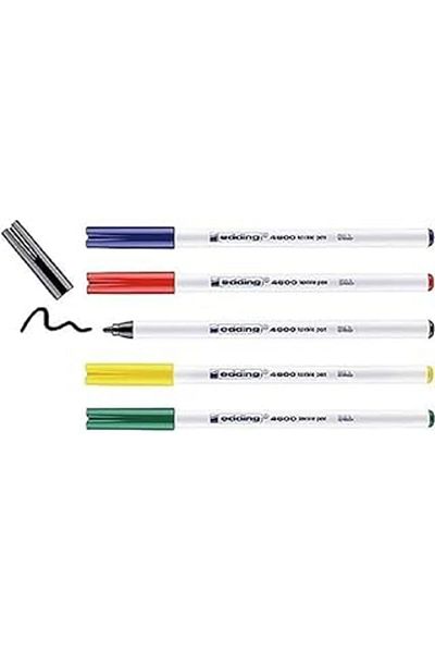 Mu Art Edding 4600 Textile Marker - Black, Red, Blue, Green, Yellow - Set of 5 - Round Tip 1 mm - Teks