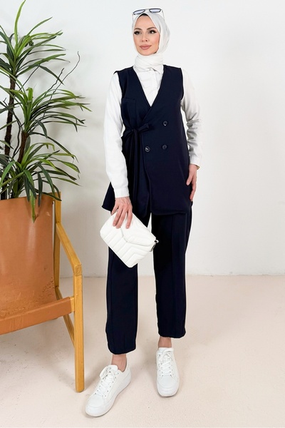 Bestenur Tual Vest Pants Double Suit 1395 - Navy Blue