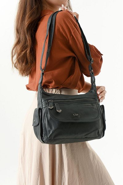 571 Collections Çanta Geantă de umăr din piele artificială albastră (model: 571-13-10L)
