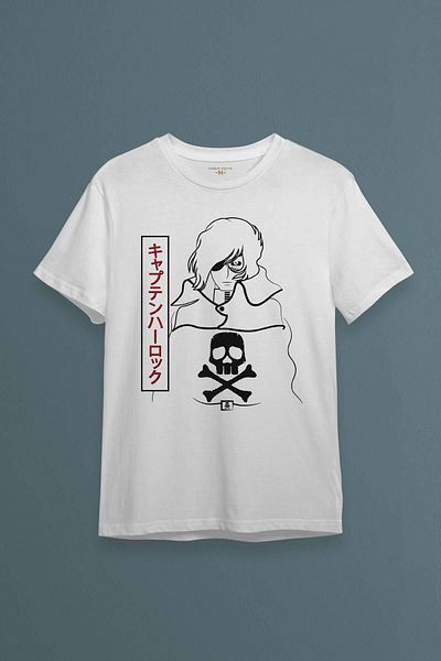 Kendim Seçtim Λευκό μπλουζάκι Captain Harlock Anime Retro Space Pirate με στάμπα Unisex T-shirt