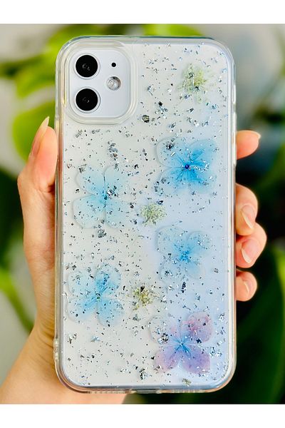 Go Aksesuar حافظة سيليكون مرنة بتصميم زهرة لامعة زرقاء متوافقة مع هاتف Iphone 11 مع لعبة