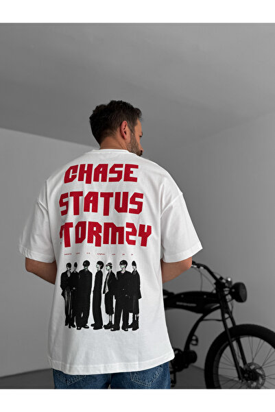 BYBASICMAN Tricou supradimensionat cu imprimeu Chase alb JJ-88