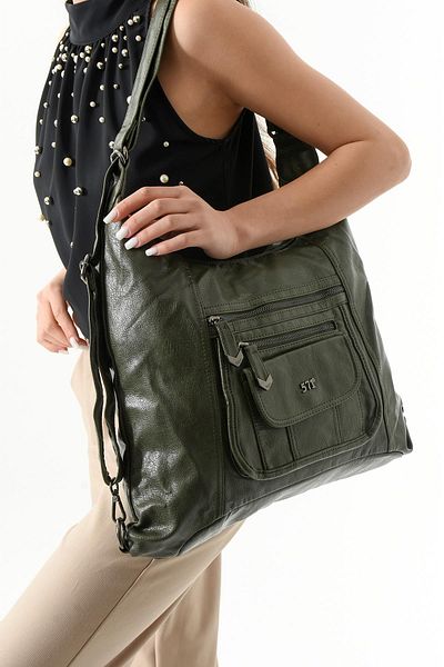 571 Collections Çanta Faux Leather Backpack Green (Model: 571-13-13m)