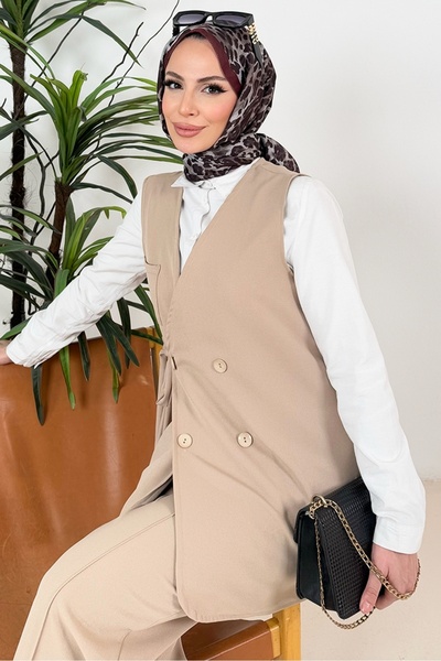 Bestenur Canvas Vest & Trousers Double Set (1395) Stone Color