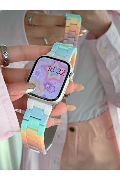 kılıfbenim Apple Watch için Kordon Gökkuşağı Renkli Baklalı Kordon 42 mm 44 m...