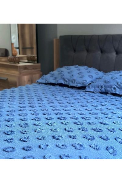 EVYA Set 100% bumbac cu pompon piqué dublu 200x230 cm cuvertură de pat moale, respirabilă, de vară