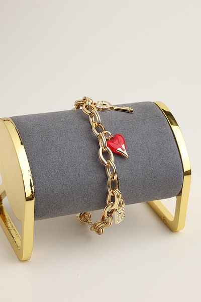 Modex Gold Color Heart Lock Key Figured Chain Bracelet(17+5cm
