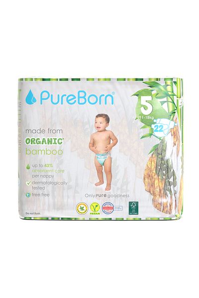 PUREBORN Organic Diapers Size 5 For 11-18 Kg Single Pack 22pcs with Pineapple Print