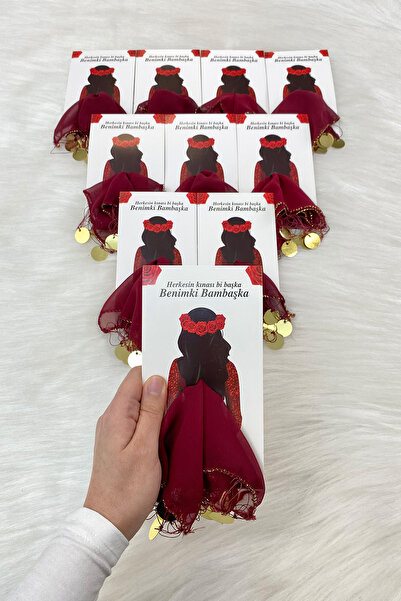 ZEYMERADE منديل هدية بطاقة شيفون ذهبي بورجوندي ذهبي منديل هلاي 10 قطع، منديل ختان العروس والعريس وحناء الخطوبة