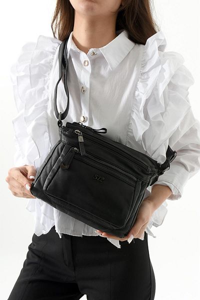 571 Collections Çanta Geantă de umăr din piele artificială neagră (Model: 571-13-10J)