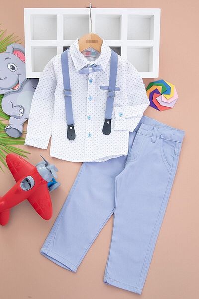 Egelite Boy's Bow Tie Shirt Linen Trousers Hanging Holiday Bottom Top Children's Set