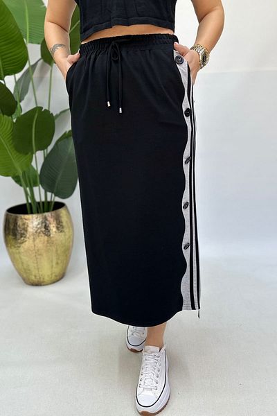 GÖKSEL Black Dumlu Cotton Skirt