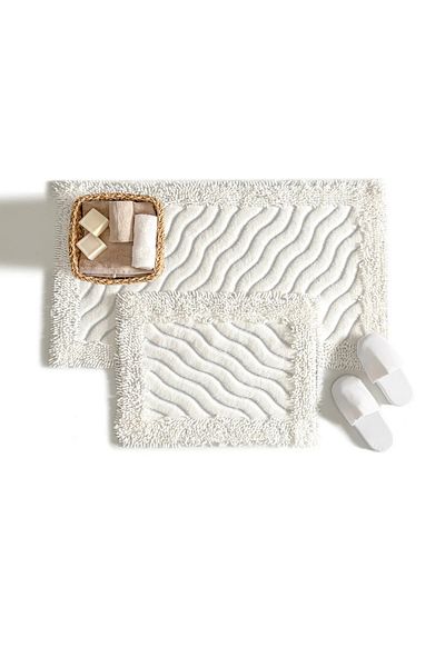 Madame Clean Home Cotton Marlow 2 τεμαχίων Βαμβακερό σετ τουαλέτας Κρέμα Σετ χαλάκι μπάνιου Σετ τουαλέτας
