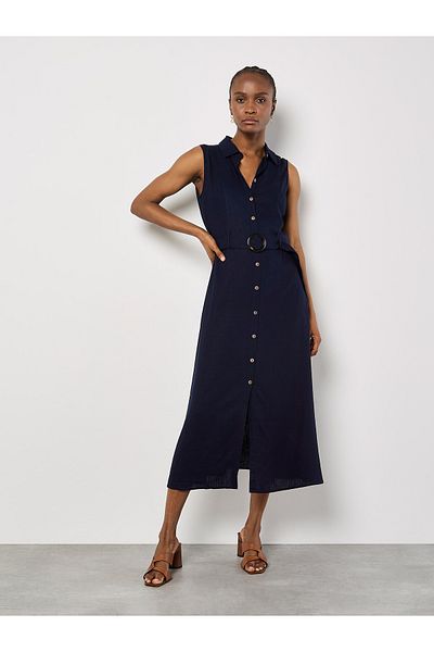 Apricot Midikleid Mit Gürtel Und Hemd