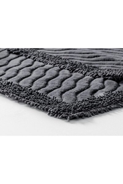 Madame Clean Home Cotton Marlow 2'li Pamuklu Klozet Takımı Antrasit Banyo Paspas Seti Klozet Takımı