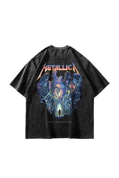 Sekizbiraltı Унисекс тениска с щампа Metallica Unforgiven - измита черна, голям размер