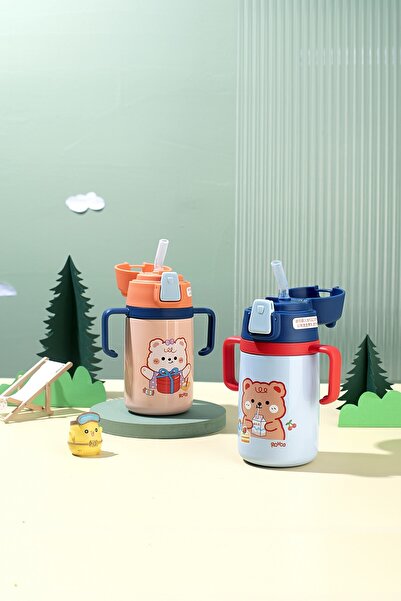 Vagonlife Rovco Children's Neck Strap 400 ml Stainless Steel Thermos with Straw 2 Colors