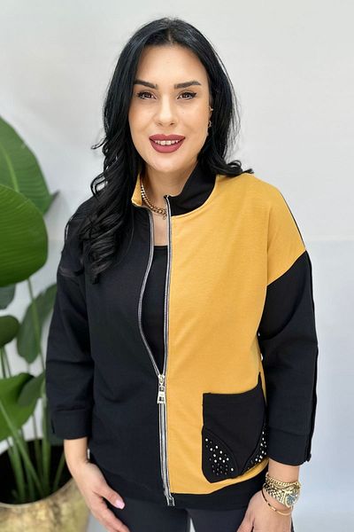 GÖKSEL Cardigan and Tank Top with 2 Linces - Mustard
