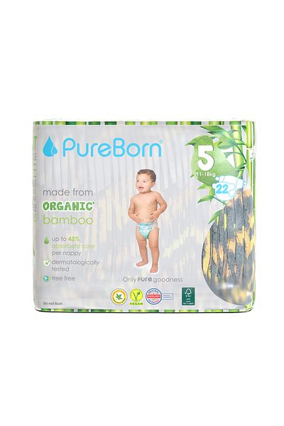 PUREBORN Organic Diapers Size 5 For 11-18 Kg Single Pack 22pcs with Leopard Print