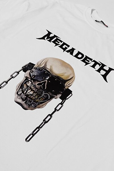 Sekizbiraltı Tricou oversize unisex alb cu imprimeu Megadeth