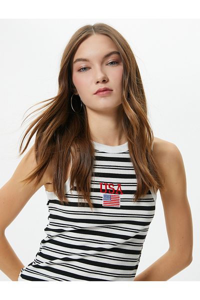 Koton Athlete Crew Neck Ribbed Embroidery Detailed Viscous Fabric Blended