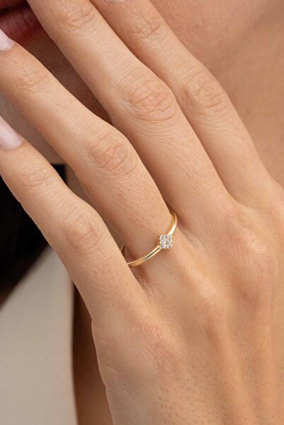 Sümer Telkari Taşlı Kare Altın Kaplama Gümüş İnce Yüzük 5968