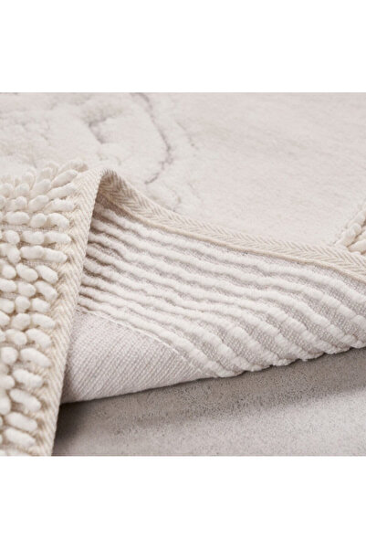 Madame Clean Home Cotton Marlow 2 τεμαχίων Βαμβακερό σετ τουαλέτας Κρέμα Σετ χαλάκι μπάνιου Σετ τουαλέτας