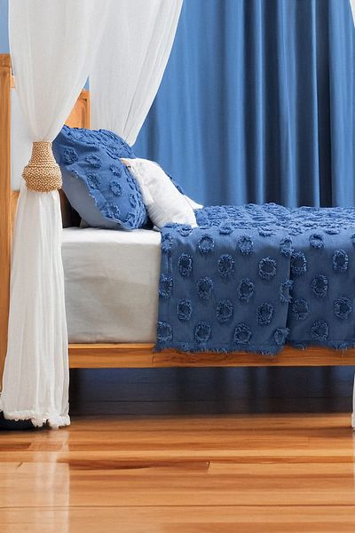 EVYA Set 100% bumbac cu pompon piqué o singură 160x220 cm cuvertură de pat moale, respirabilă, de vară