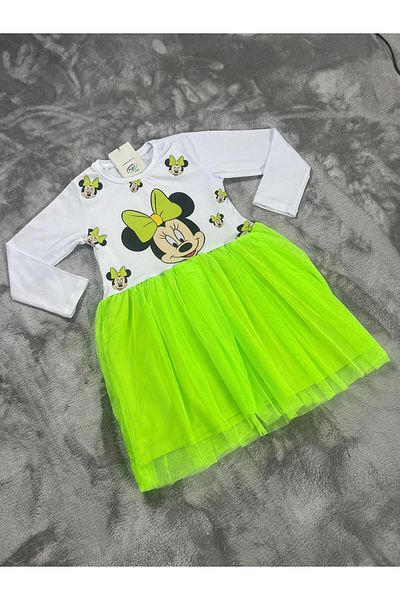 NEWKİDS 4-8 Years Old Tulle Printed Girl's Dress