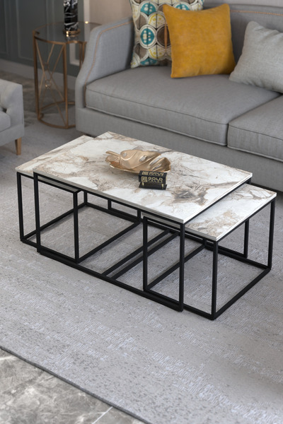 GOLDFALEZ Orta Sehpa Ve Zigon Yan Sehpa Flora Set Efes