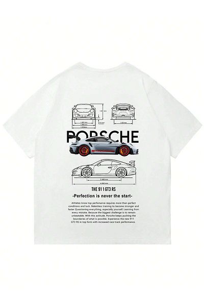 Mad&Calf Μπλουζάκι Unisex Porsche GT3 με στάμπα με λαιμόκοψη