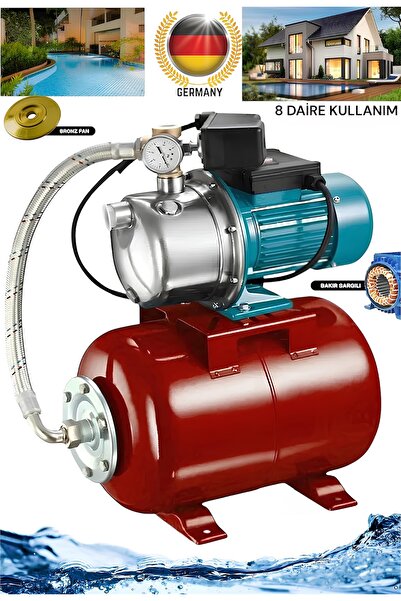 OG GERMANY STEEL 2 HP JET PASLANMAZ GÖVDE SU POMPASI DAİRE KULLANIMI 50 LT TA...