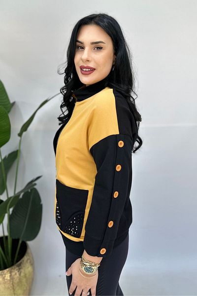 GÖKSEL Cardigan and Tank Top with 2 Linces - Mustard