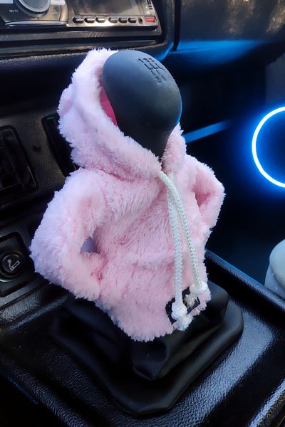 Bundera Pink Plush Hoodie Gear Shift Knob with Door Polish Automotive Accessory