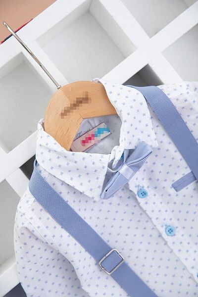 Egelite Boy's Bow Tie Shirt Linen Trousers Hanging Holiday Bottom Top Children's Set