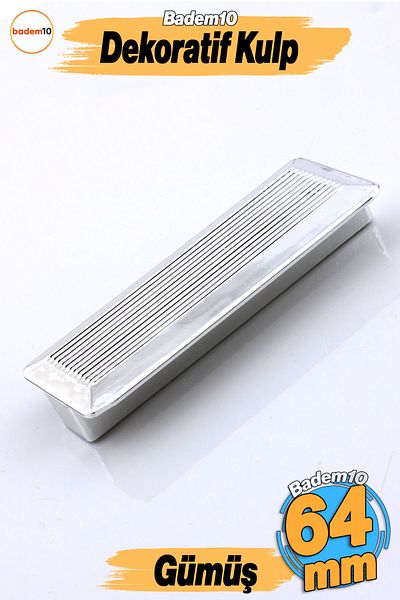 Badem10 Mâner din plastic argintiu Elite 64 mm Mobilier de bucătărie Sertar Bucătărie Dulap Dulap Mânere Capac Mâner 6,4 cm