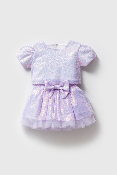 Magu Girl's Sequined Crop Top and Tulle Bow Skirt Set