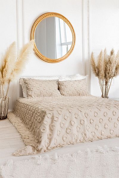 EVYA 100% Cotton Pompom Pique Set Oversize 240 X 260 cm Soft Breathable Summer Bedspread