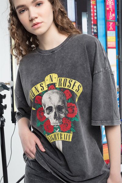 Trendiz Gunsnroses Patterned Women's T-shirt - Anthracite