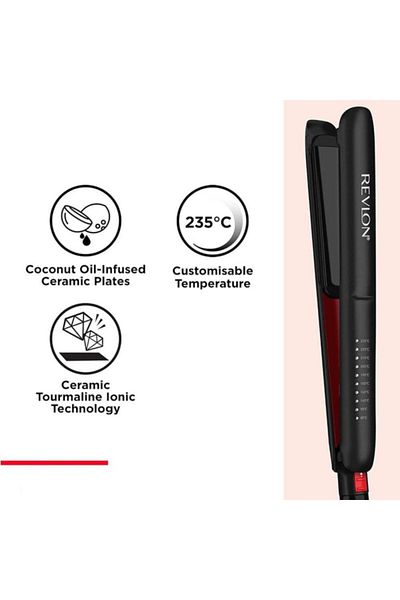 Revlon مكواة فرد الشعر Smoothstay بزيت جوز الهند مع حقيبة سفر