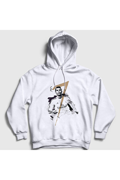 Presmono Unisex Beyaz Real Madrid Futbol Cr7 Cristiano Ronaldo Kapüşonlu Sweatshirt 326413tt