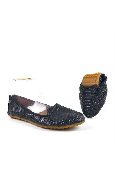 TREND Black Croc Patterned Foldable Women's Ballerinas
