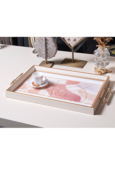 PINALE ART Cam Lüx Nişan Yüzük Çeyizlik Çay Kahve Tepsi 31x45 469
