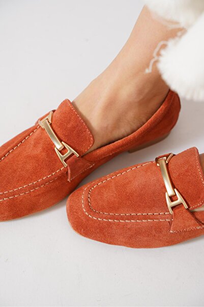 Moda Pie Vesder Buckle Loafer Genuine Leather Women's Ballerina Tile Suede